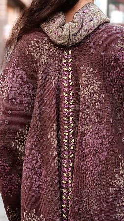 Long Winter Cocoon Cape in purple, green and pink wool