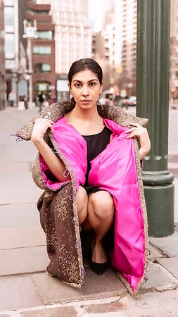 Long Winter Cocoon Cape in purple, green and pink wool