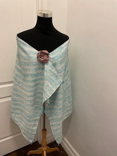 Large Cotton Shawl in Aqua and White