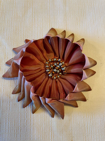 Large Brown Ribbon Flower Brooch