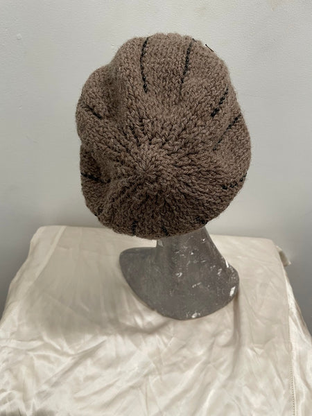 Set - Knitted beanie in gray with black seed beads and matching Cowl