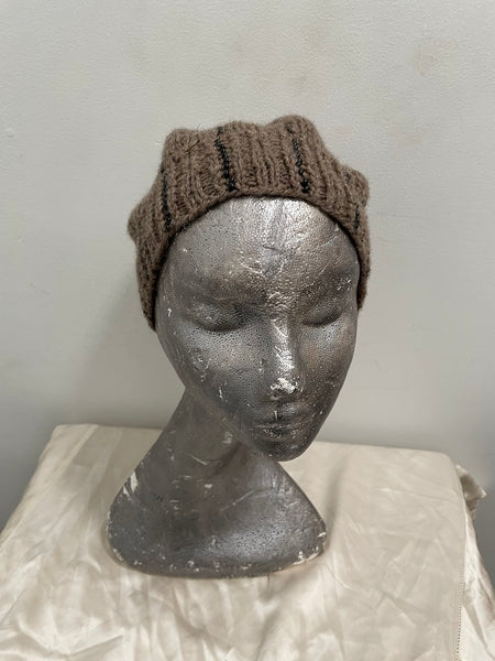 Set - Knitted beanie in gray with black seed beads and matching Cowl