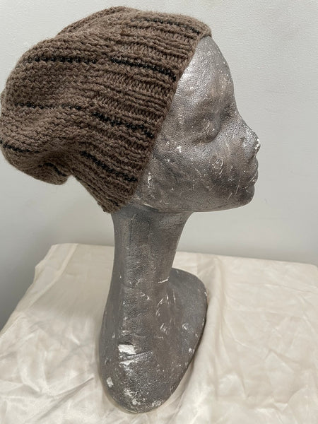 Set - Knitted beanie in gray with black seed beads and matching Cowl
