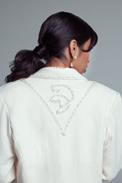 Woman's Handmade Embellished White Wedding Suit